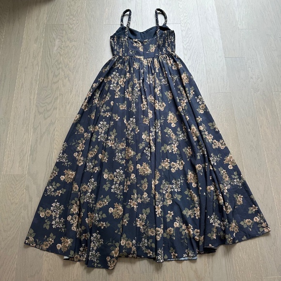 HUTCH Linny Navy Blue Floral Maxi Dress Bustier Gown Braided Strap - Size 8 - Picture 3 of 10